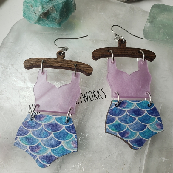 Hand Crafted Jewelry - Mermaid scale bikini laser cut earrings